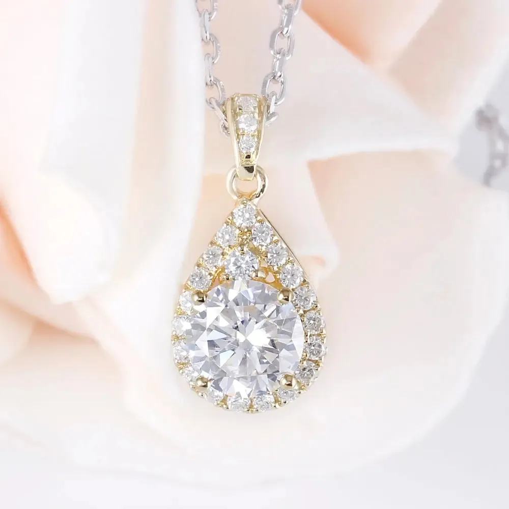 10k Yellow Gold Moissanite Necklace / Pendant 1.25ct Total