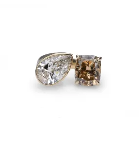 14K & 18K Cognac Asscher Cut and Pear Cut Diamond Ring