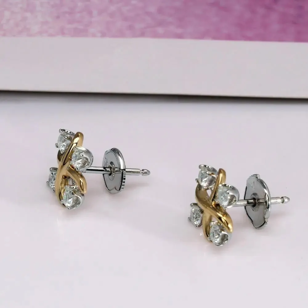 14k White & Yellow Gold Moissanite Stud Earrings 0.56ctw