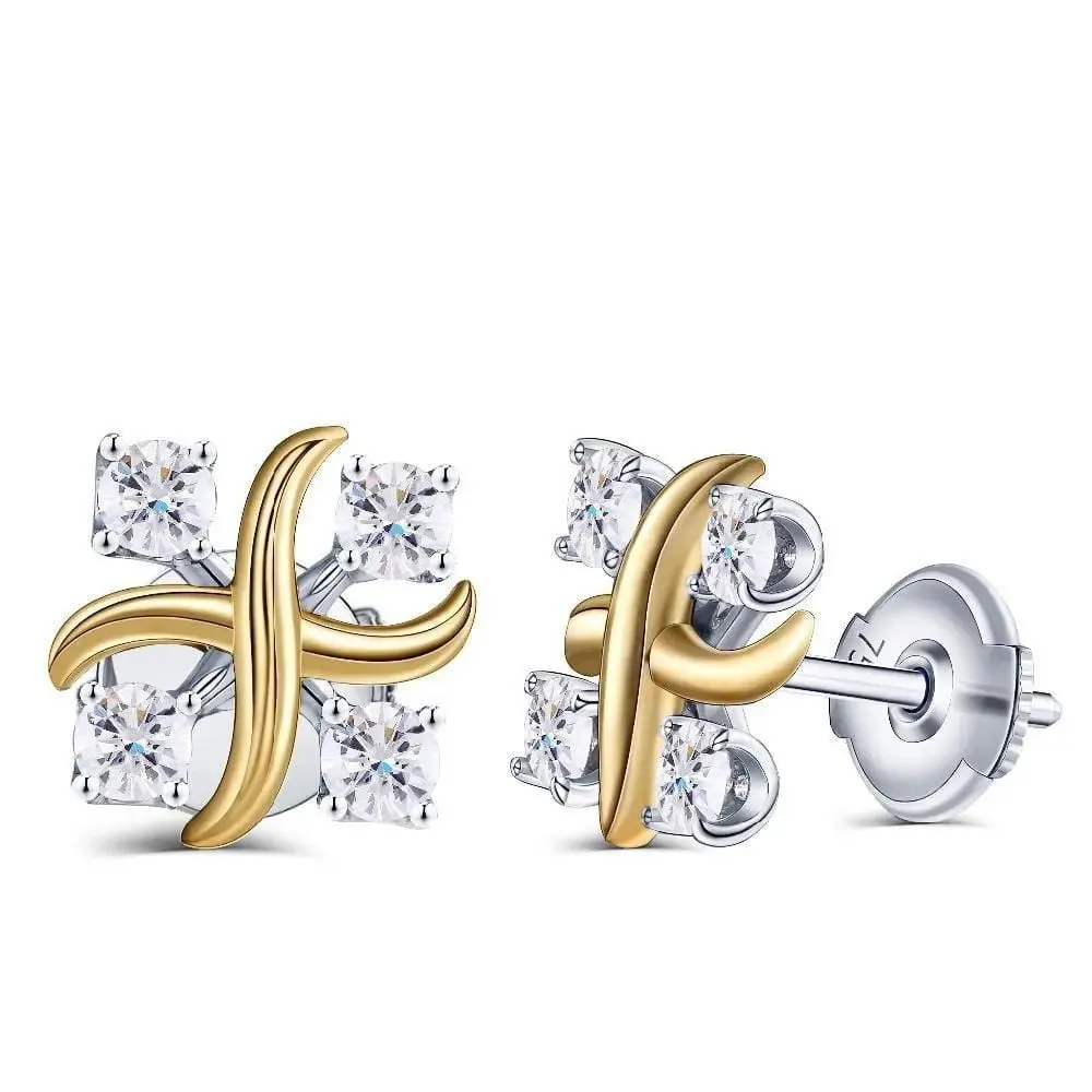 14k White & Yellow Gold Moissanite Stud Earrings 0.56ctw