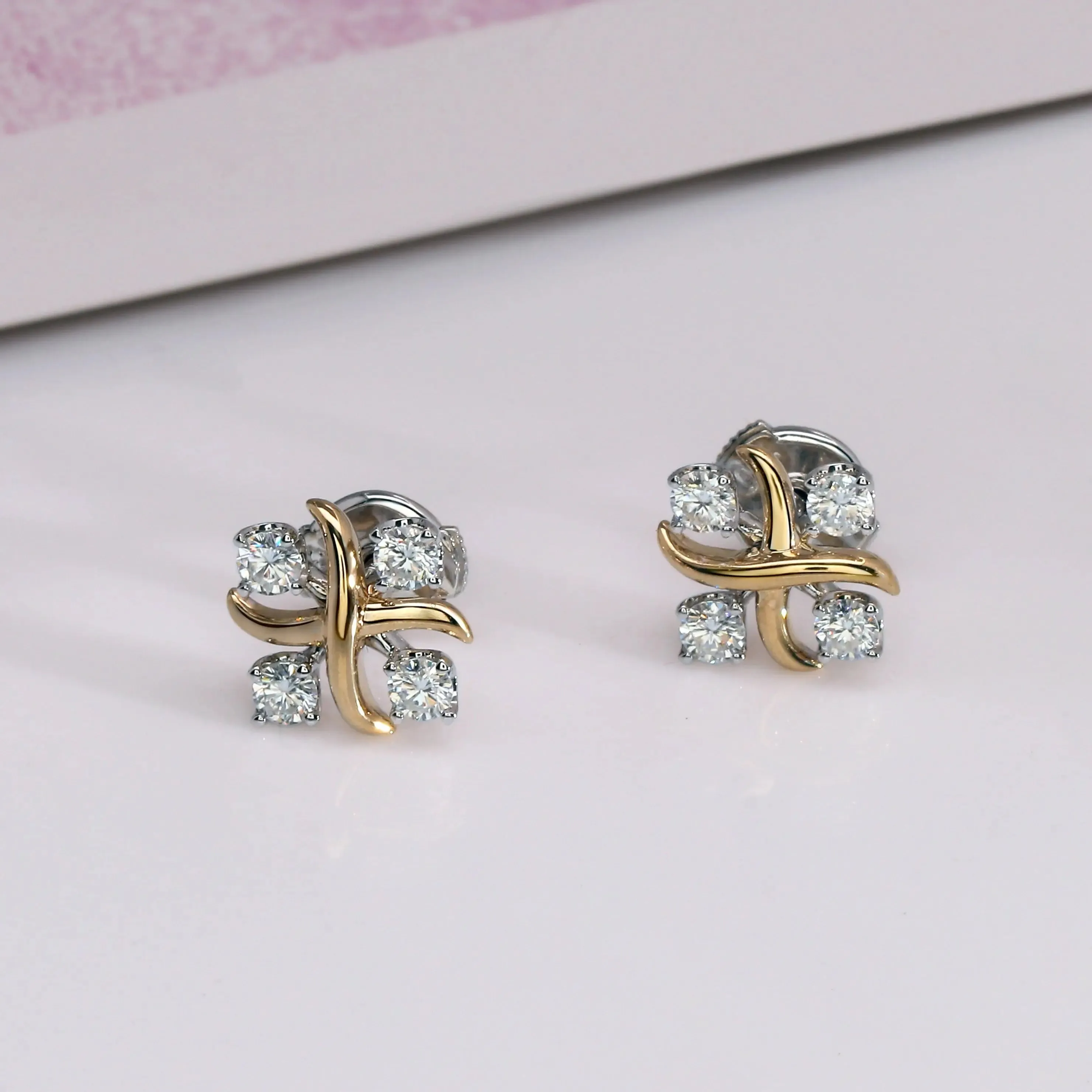 14k White & Yellow Gold Moissanite Stud Earrings 0.56ctw