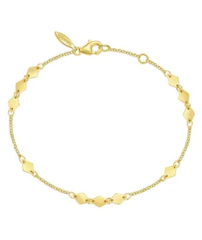 14K Yellow Gold Chain Bracelet with Flat Rhombus Stations