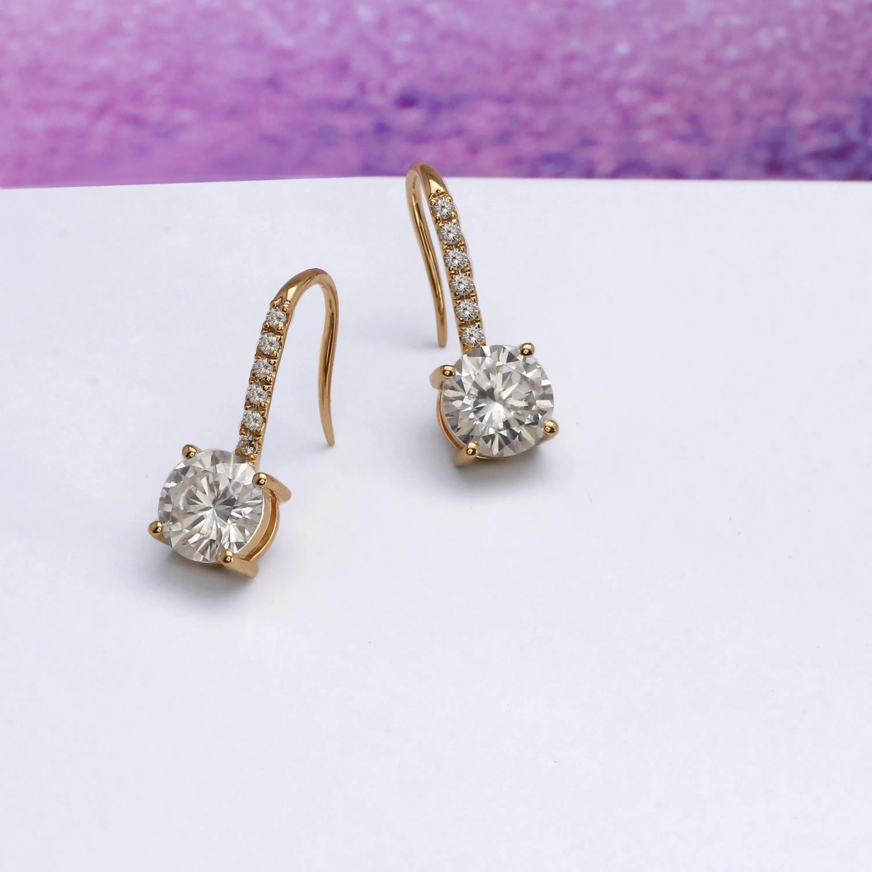 14k Yellow Gold Drop Moissanite Earrings 2.12ctw