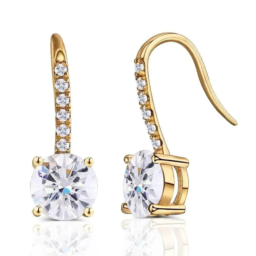 14k Yellow Gold Drop Moissanite Earrings 2.12ctw