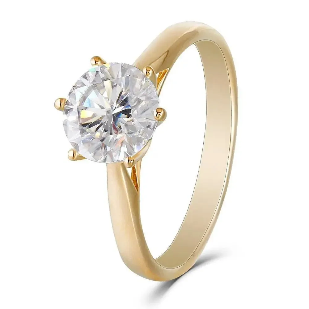 14k Yellow Gold Solitaire Moissanite Ring 2ct