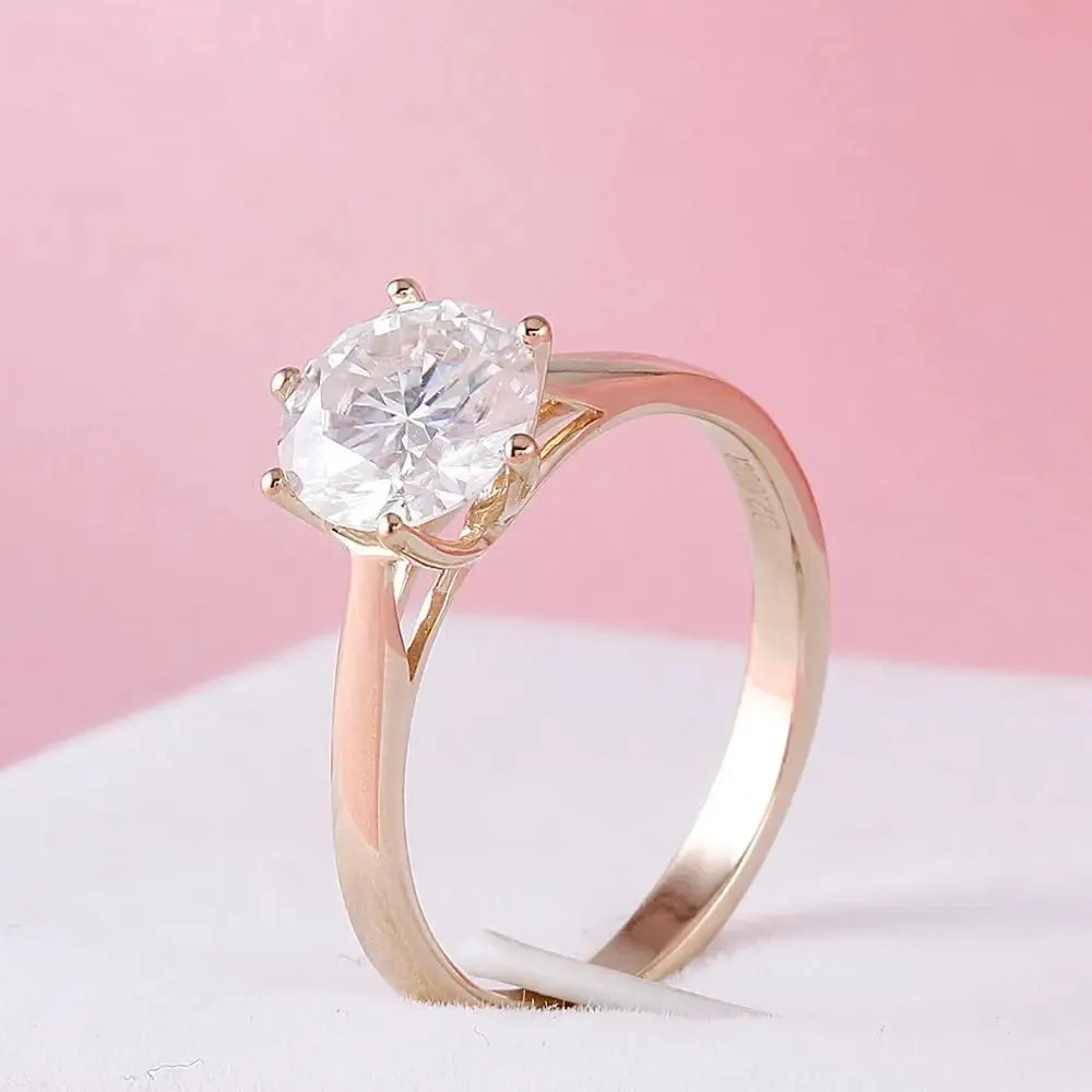 14k Yellow Gold Solitaire Moissanite Ring 2ct