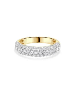 14K Yellow Gold Three Row Diamond Band