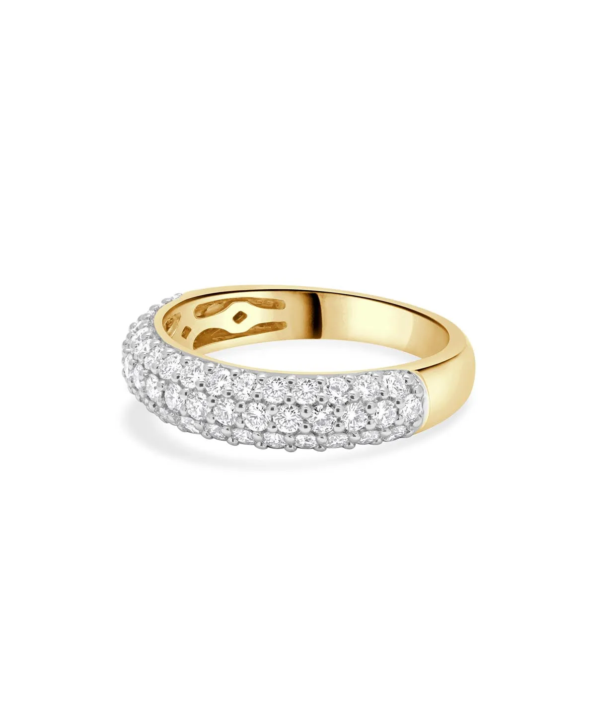 14K Yellow Gold Three Row Diamond Band