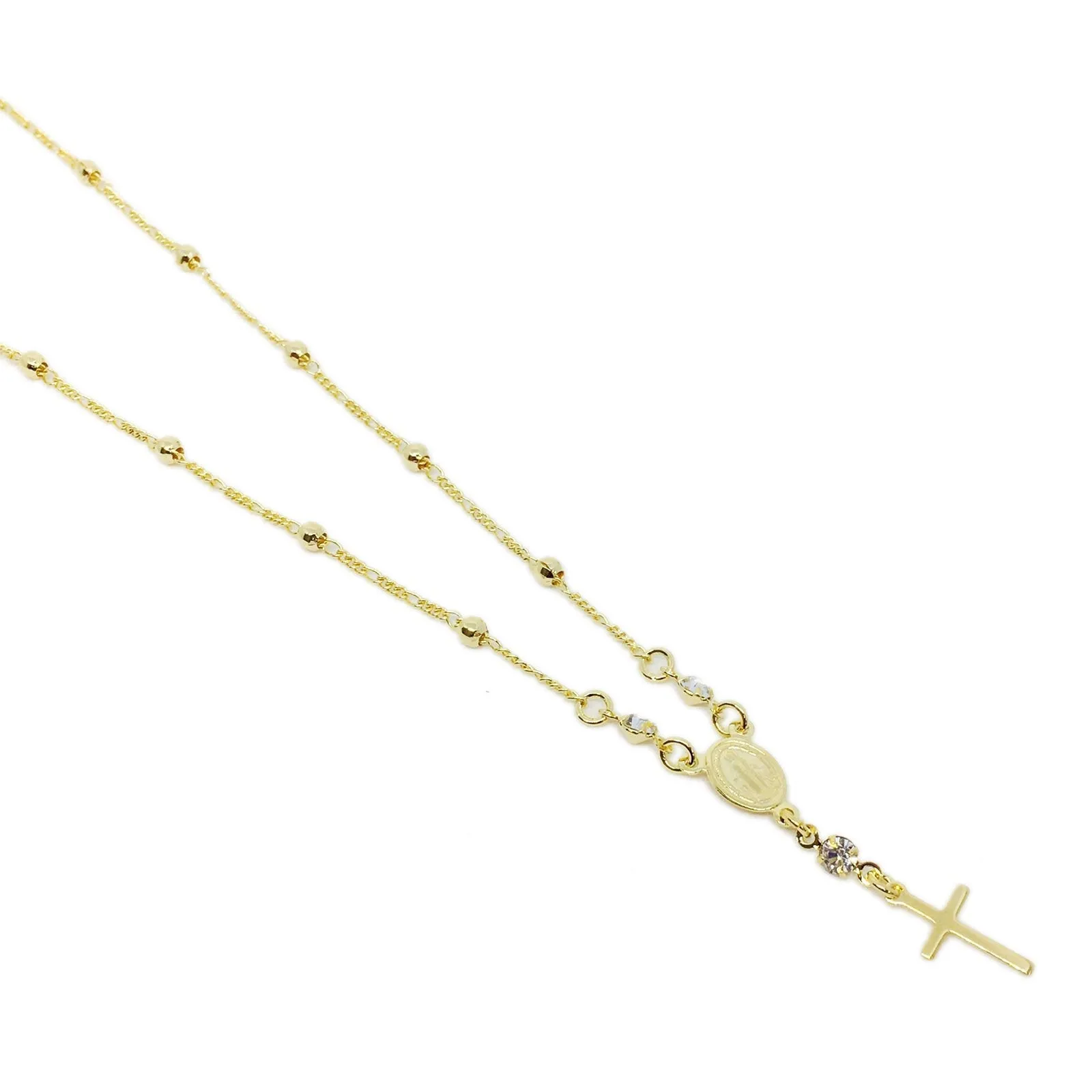 18k Gold Filled Our Lady of Graces Rosary Ball Chain and Small Plain Cross