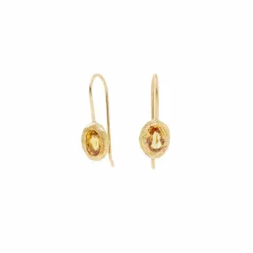 18K Oval Fixed Hook Earrings in Yellow Sapphire