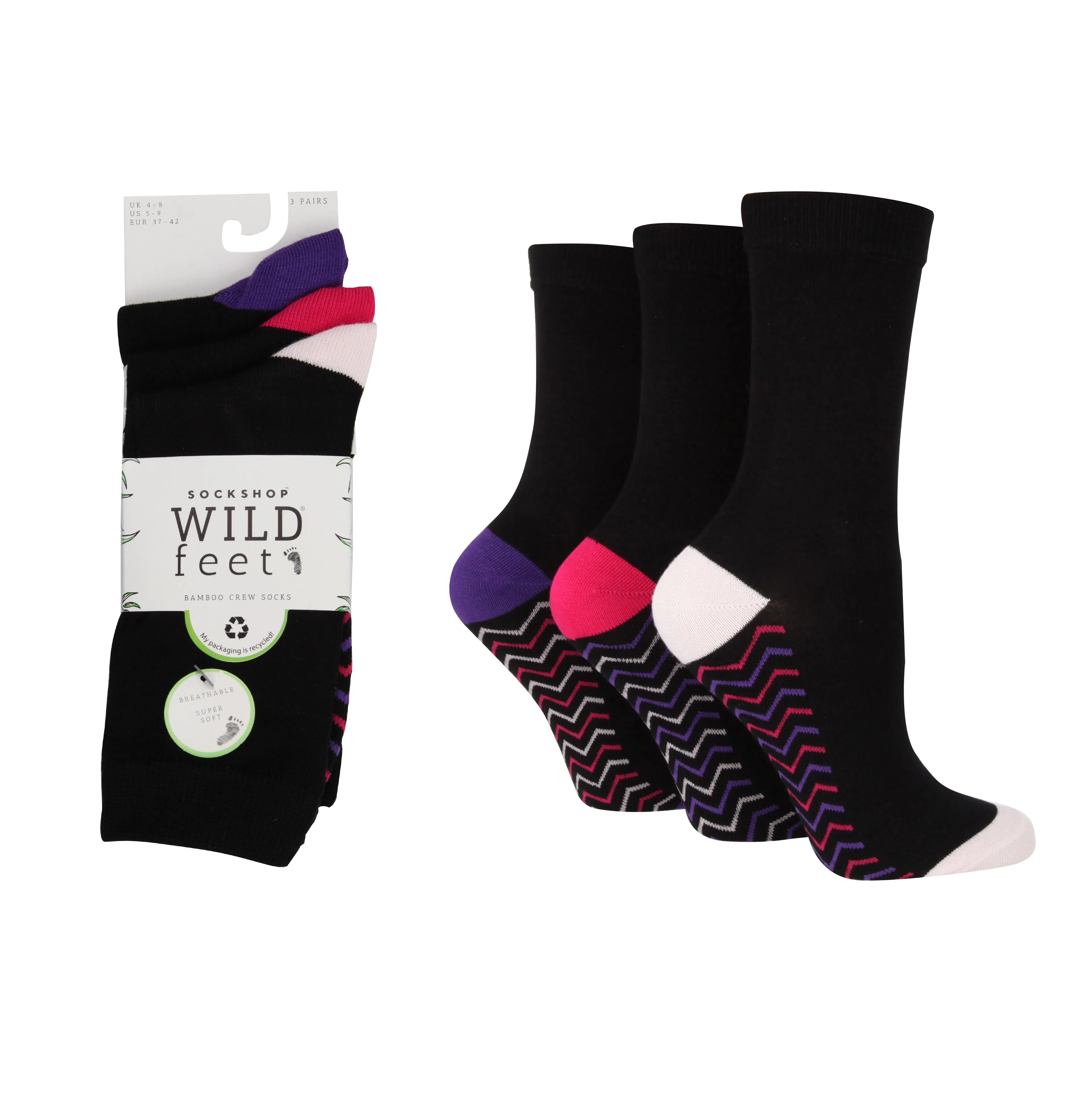 3 Pair Wild Feet Womens Patterned Bamboo Socks