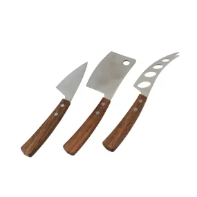 3 Piece Cheese Knife Set W/Wood Handles