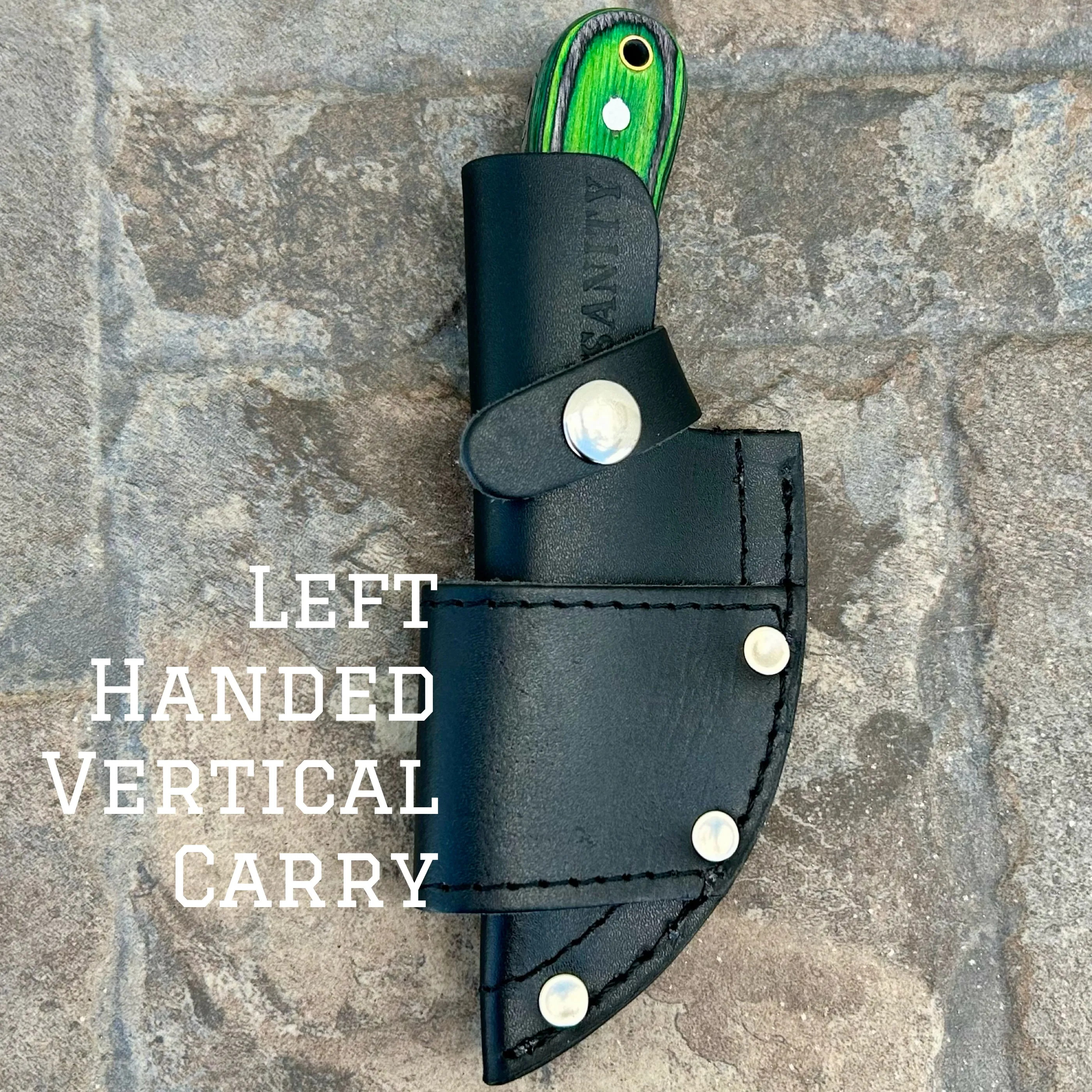 7” Jesse James - Green & Black Wood - Damascus - Horizontal & Vertical Carry - JJ006