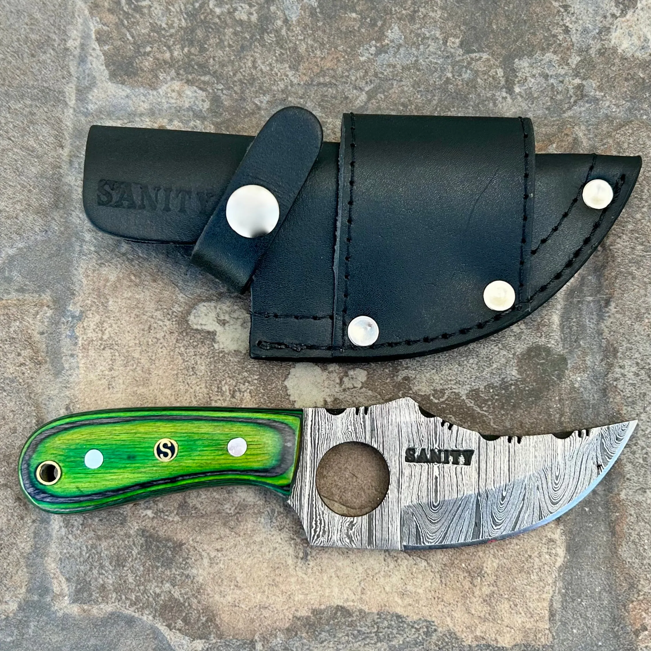 7” Jesse James - Green & Black Wood - Damascus - Horizontal & Vertical Carry - JJ006