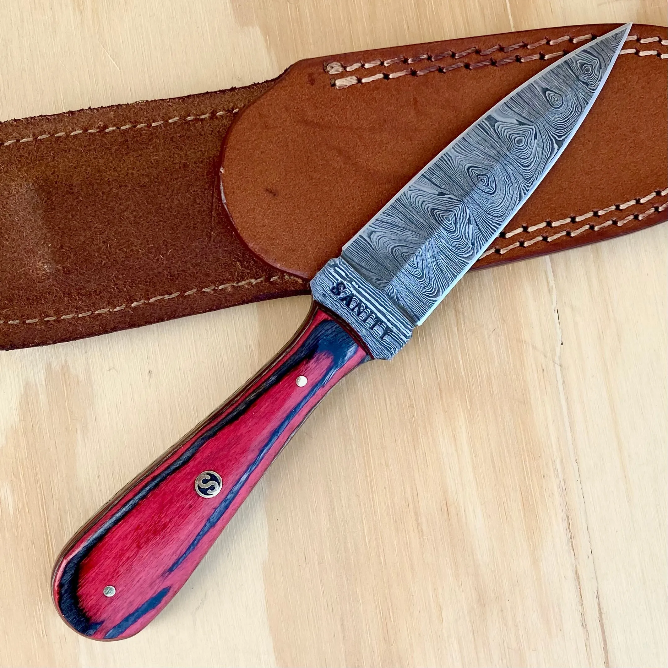 8” Cole Younger - Red & Black Wood - Damascus - Boot Holder - CY803