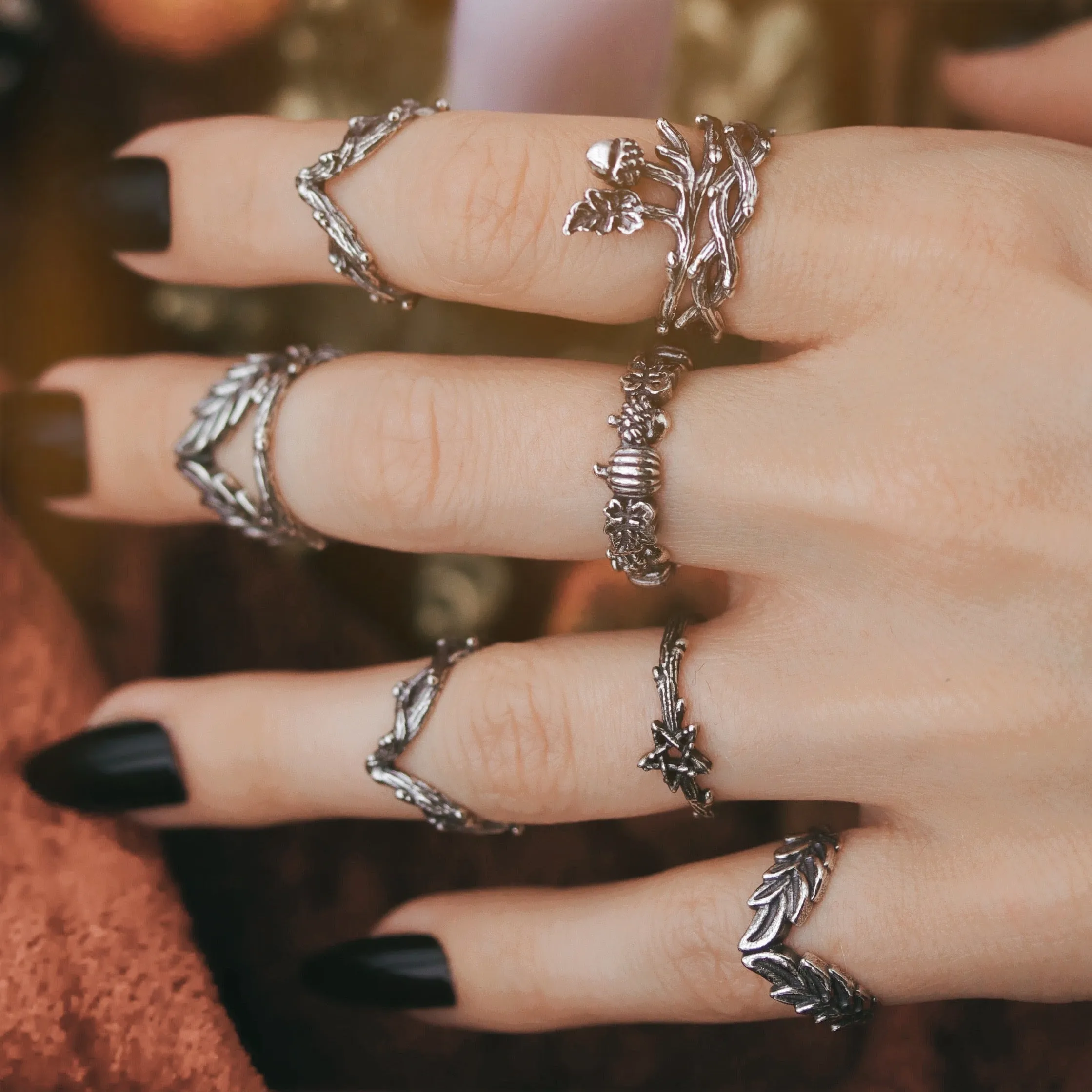 Acorn Oak Thorn Branch Boho Ring