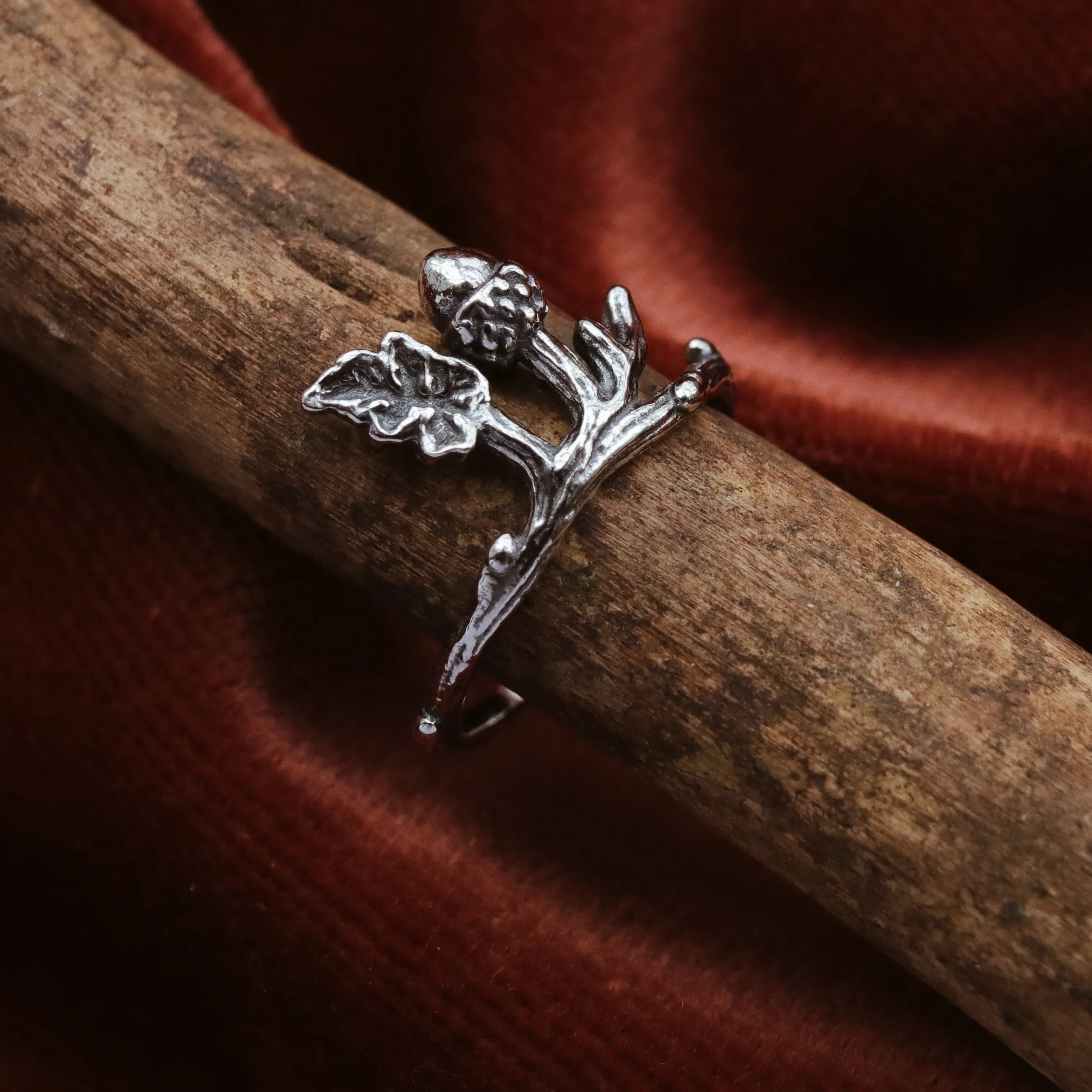 Acorn Oak Thorn Branch Boho Ring