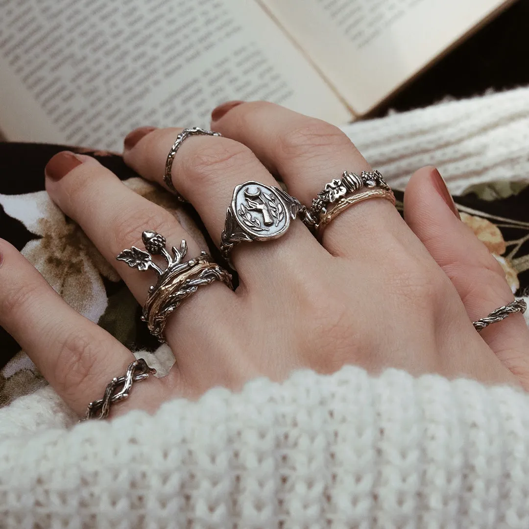 Acorn Oak Thorn Branch Boho Ring