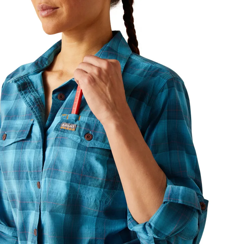 'Ariat' Women's Rebar 'Made Tough' DuraStretch Button Down - Prominent Blue Plaid