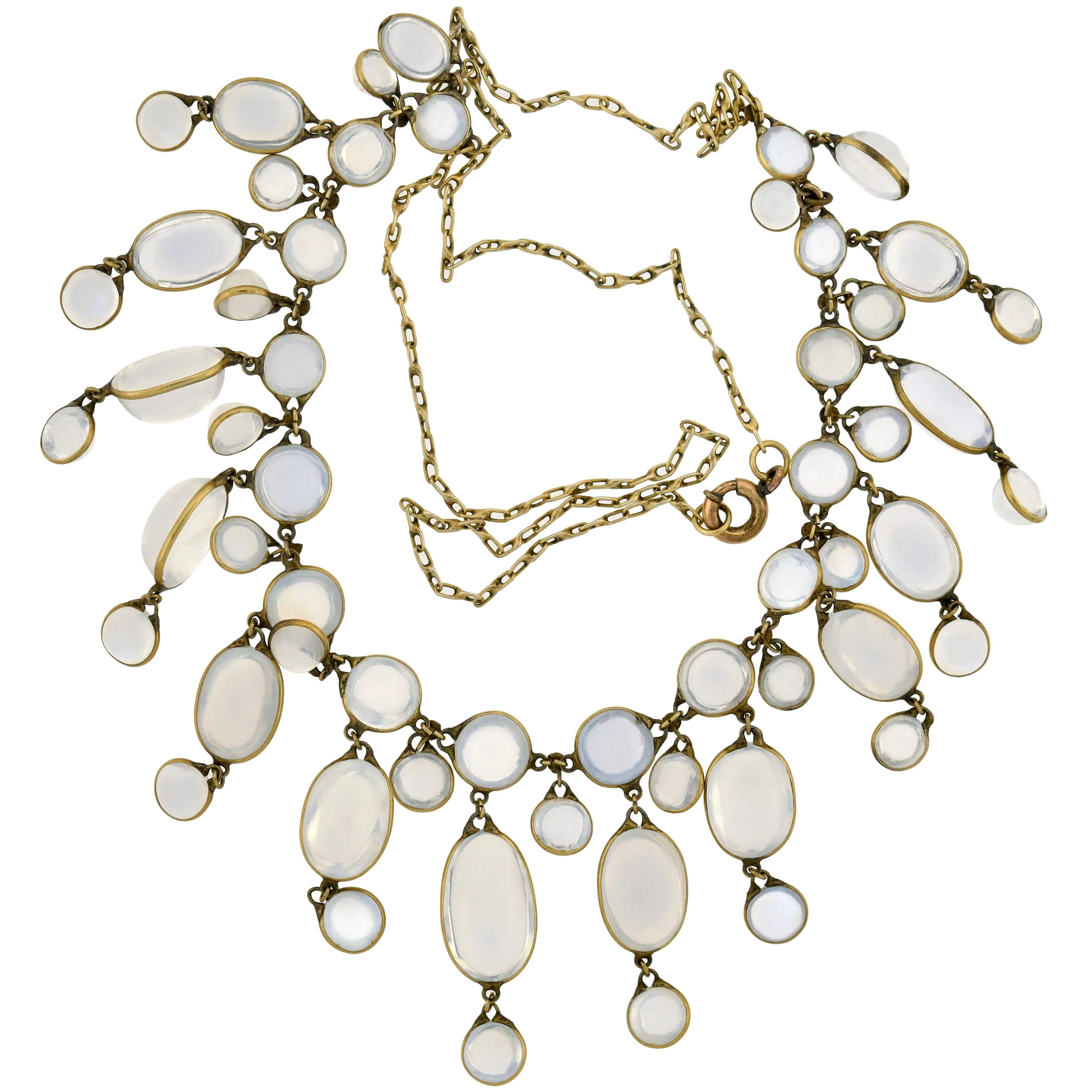 Art Nouveau 14kt Moonstone Festoon Link Necklace