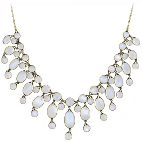 Art Nouveau 14kt Moonstone Festoon Link Necklace