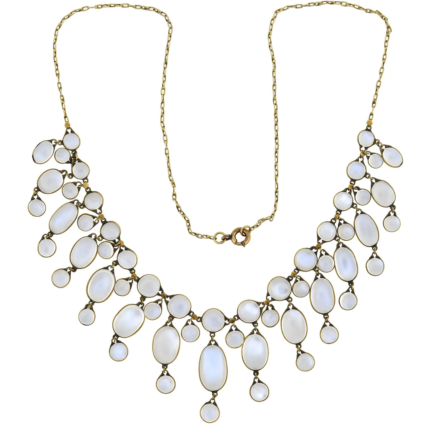 Art Nouveau 14kt Moonstone Festoon Link Necklace