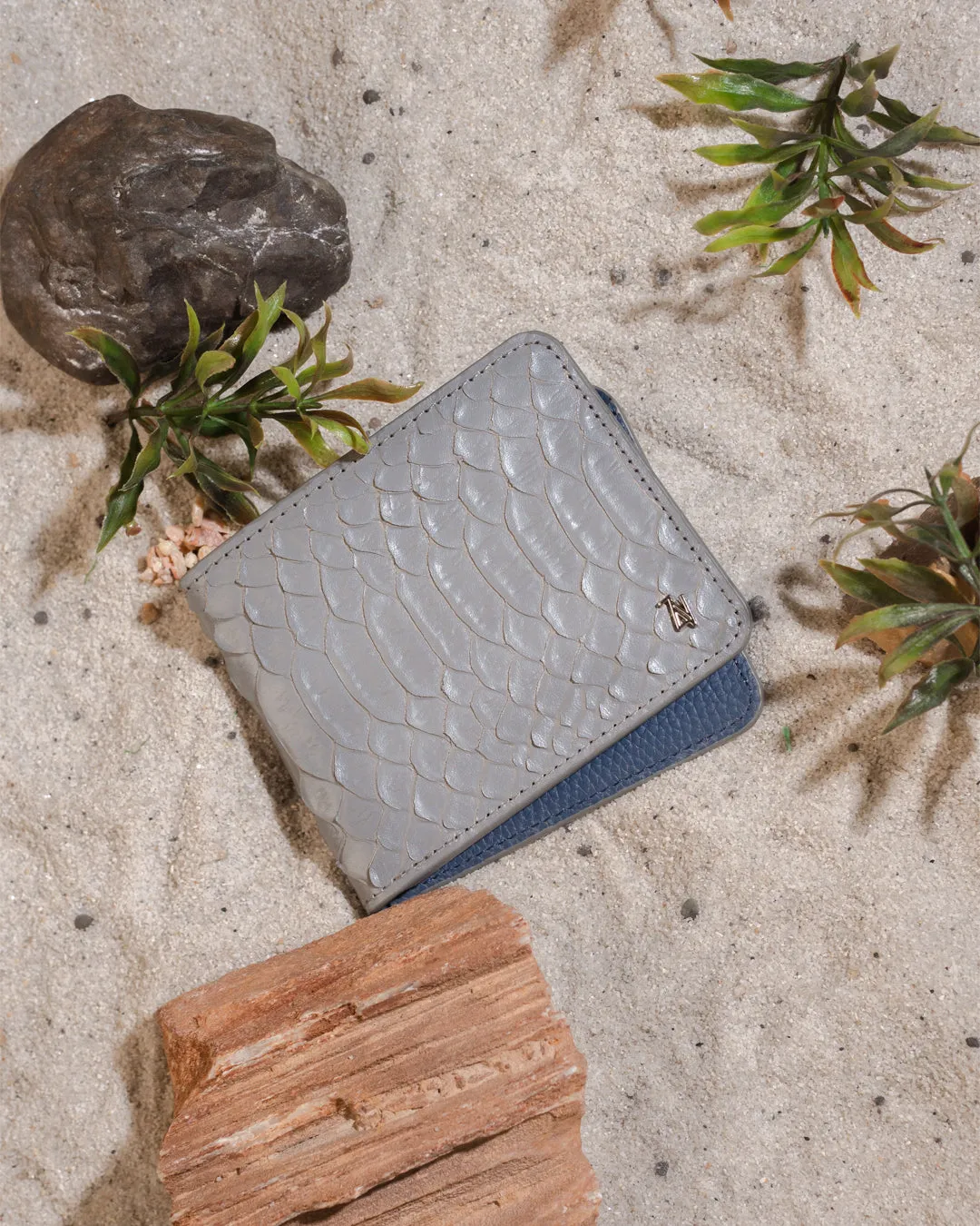 Artemis Python Wallet - Grey and Blue Leather