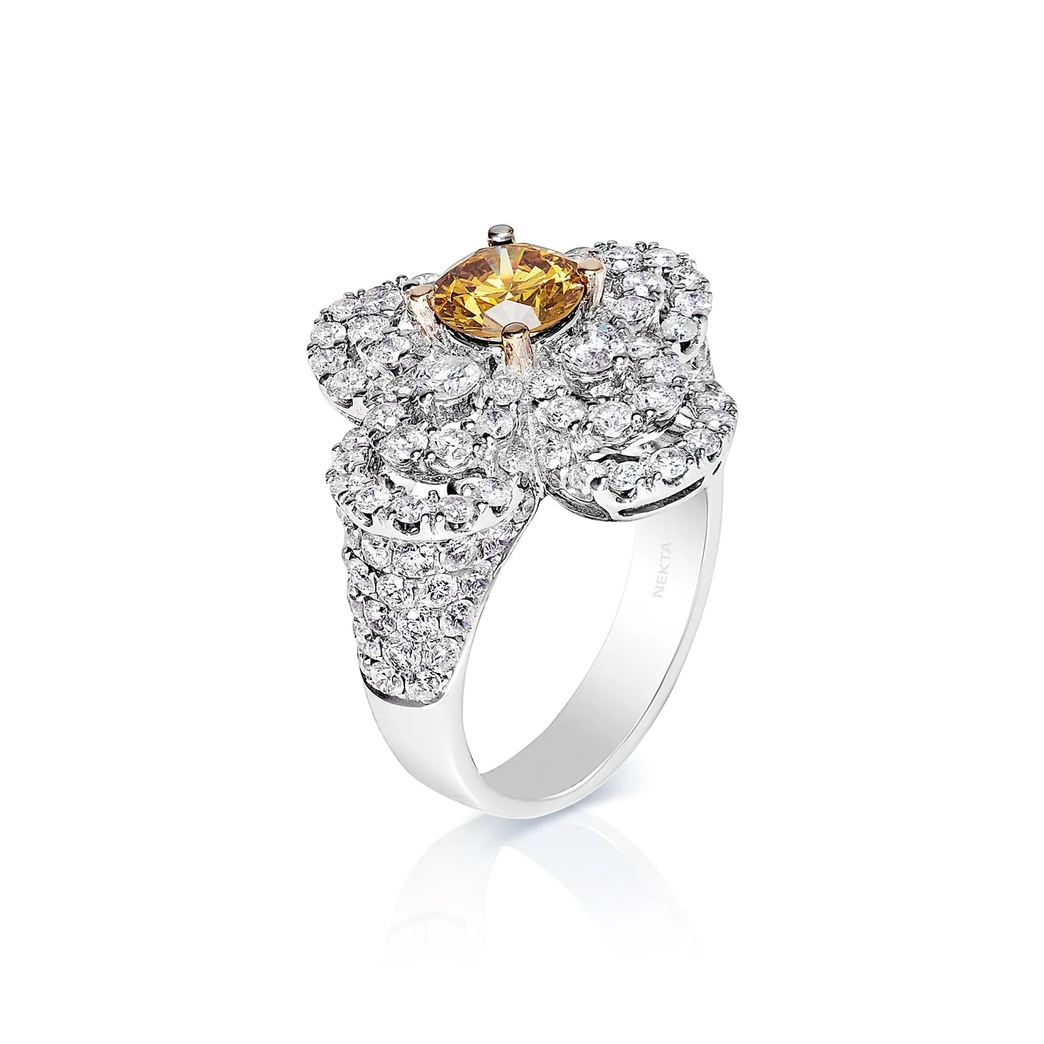 Aurelia 4 Carat Yellow Round Brilliant Diamond Engagement Ring in 18k White Gold