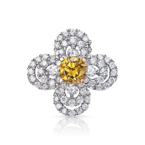 Aurelia 4 Carat Yellow Round Brilliant Diamond Engagement Ring in 18k White Gold