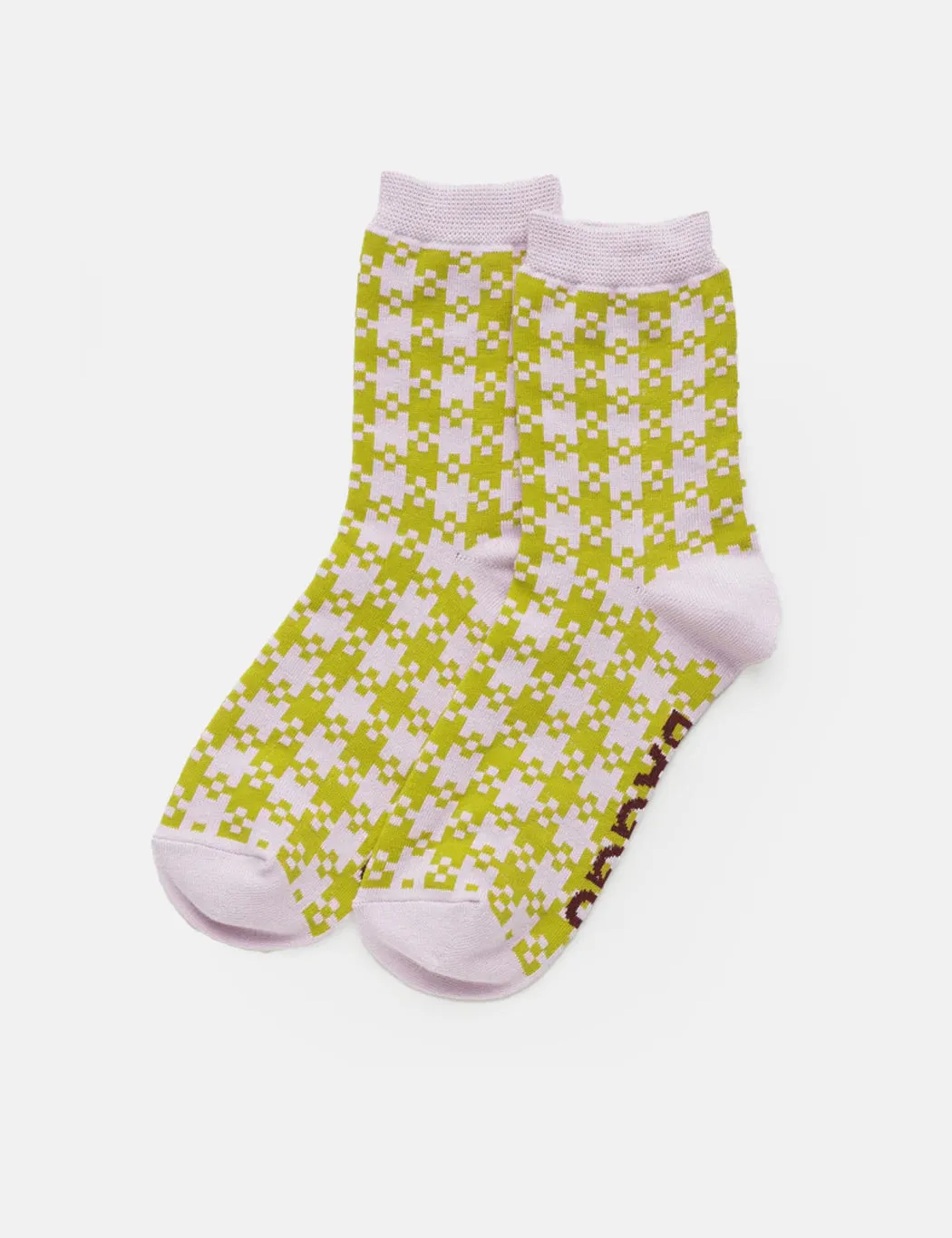 Baggu Crew Sock - Pink Pistachio Pixel Gingham