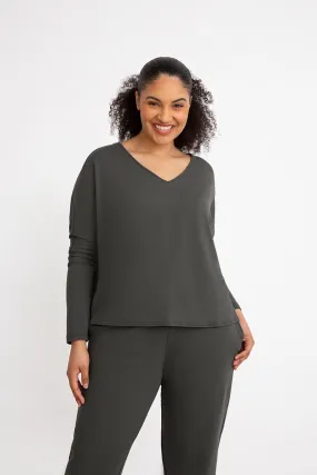 Bamboo Cotton V-Neck Boxy Top | Raven