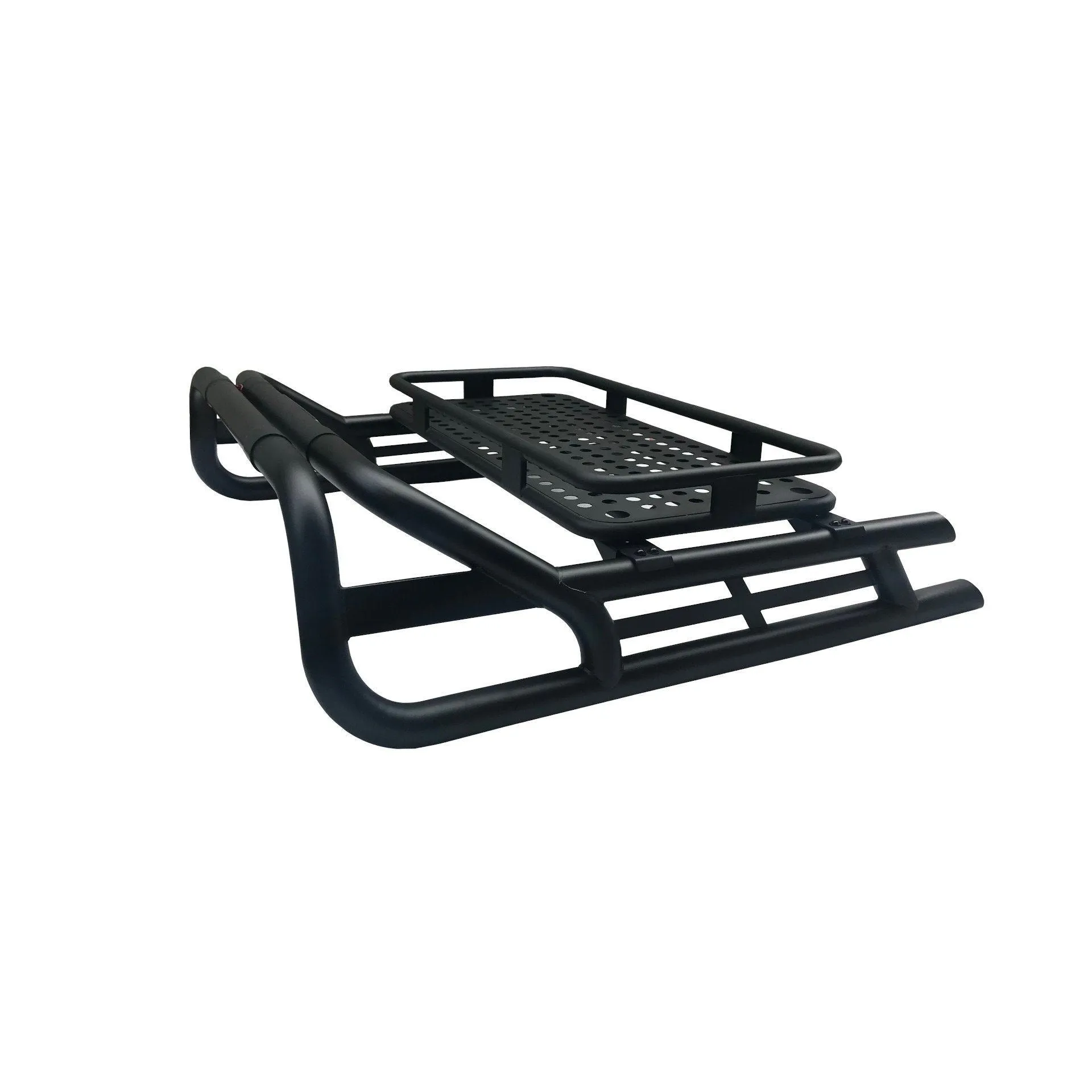 Black Long Arm Roll Sports Bar with Cargo Basket Rack for the Ford Ranger 2022 