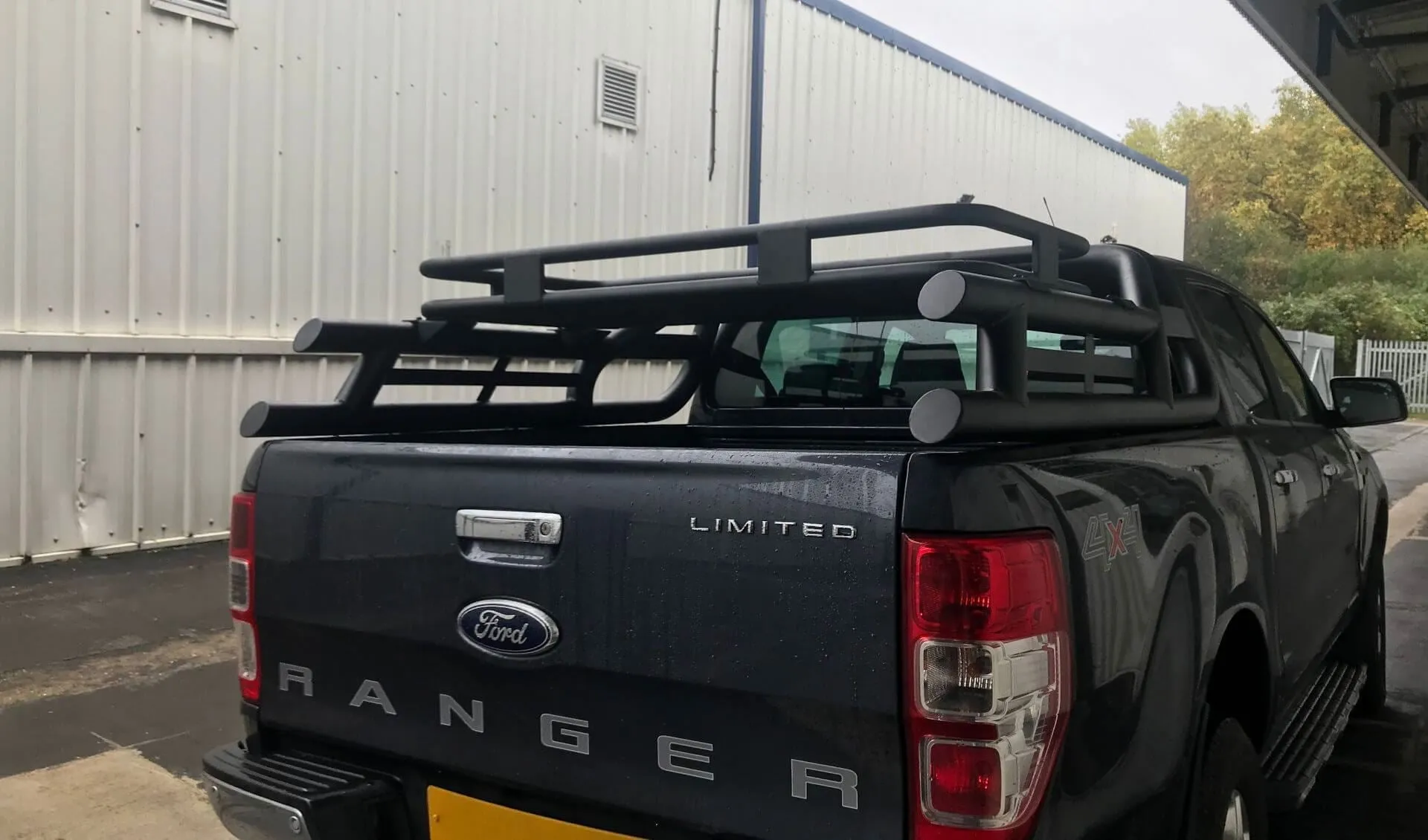 Black Long Arm Roll Sports Bar with Cargo Basket Rack for the Ford Ranger 2022 