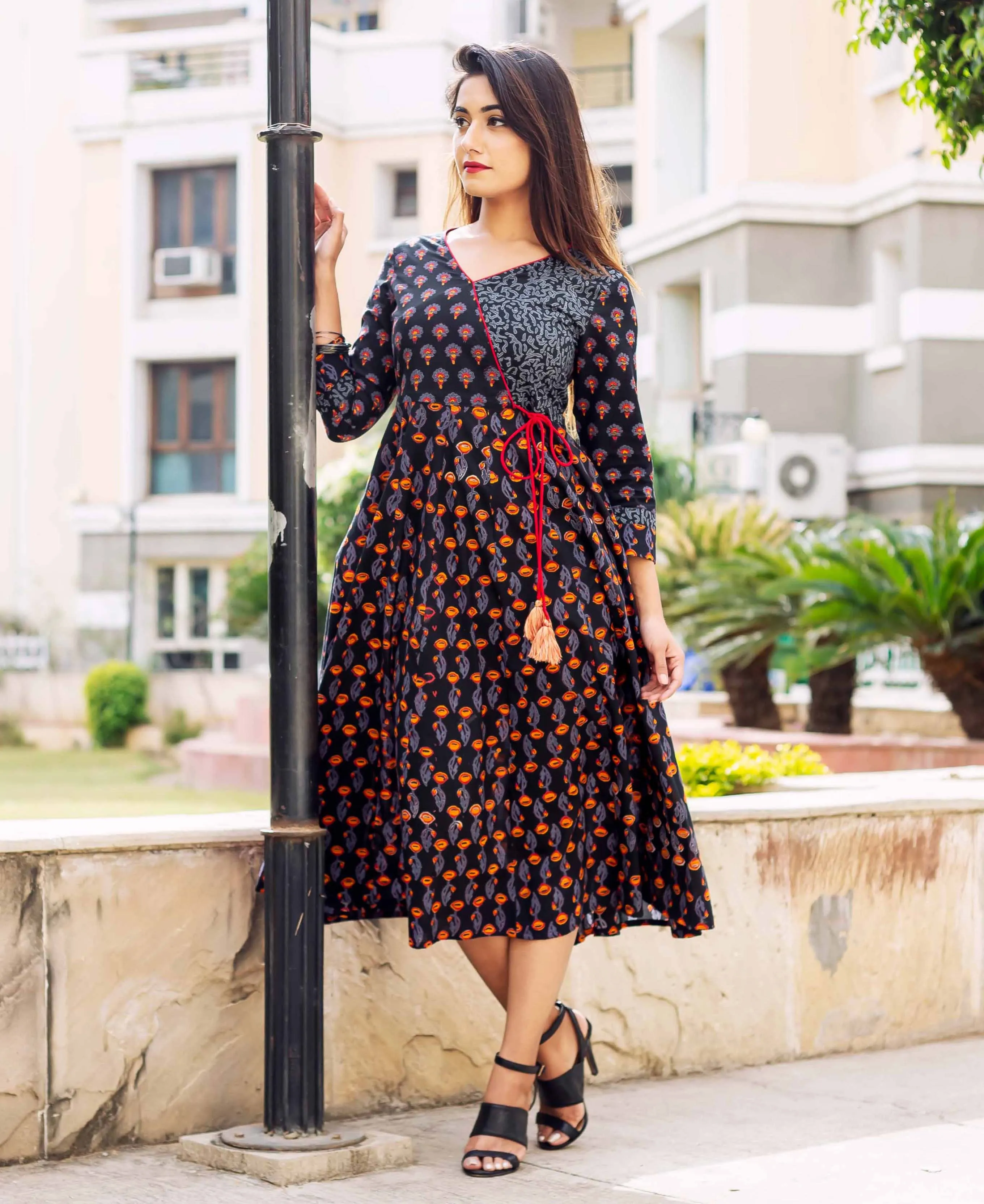 Black Multi Coloured Angrakha Dress