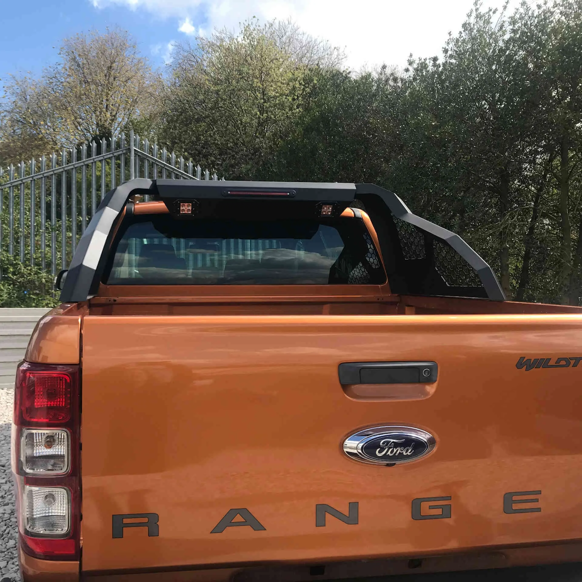 Black Side Mesh Roll Sports Bar with LED Work Lights for the Ford Ranger 2012 