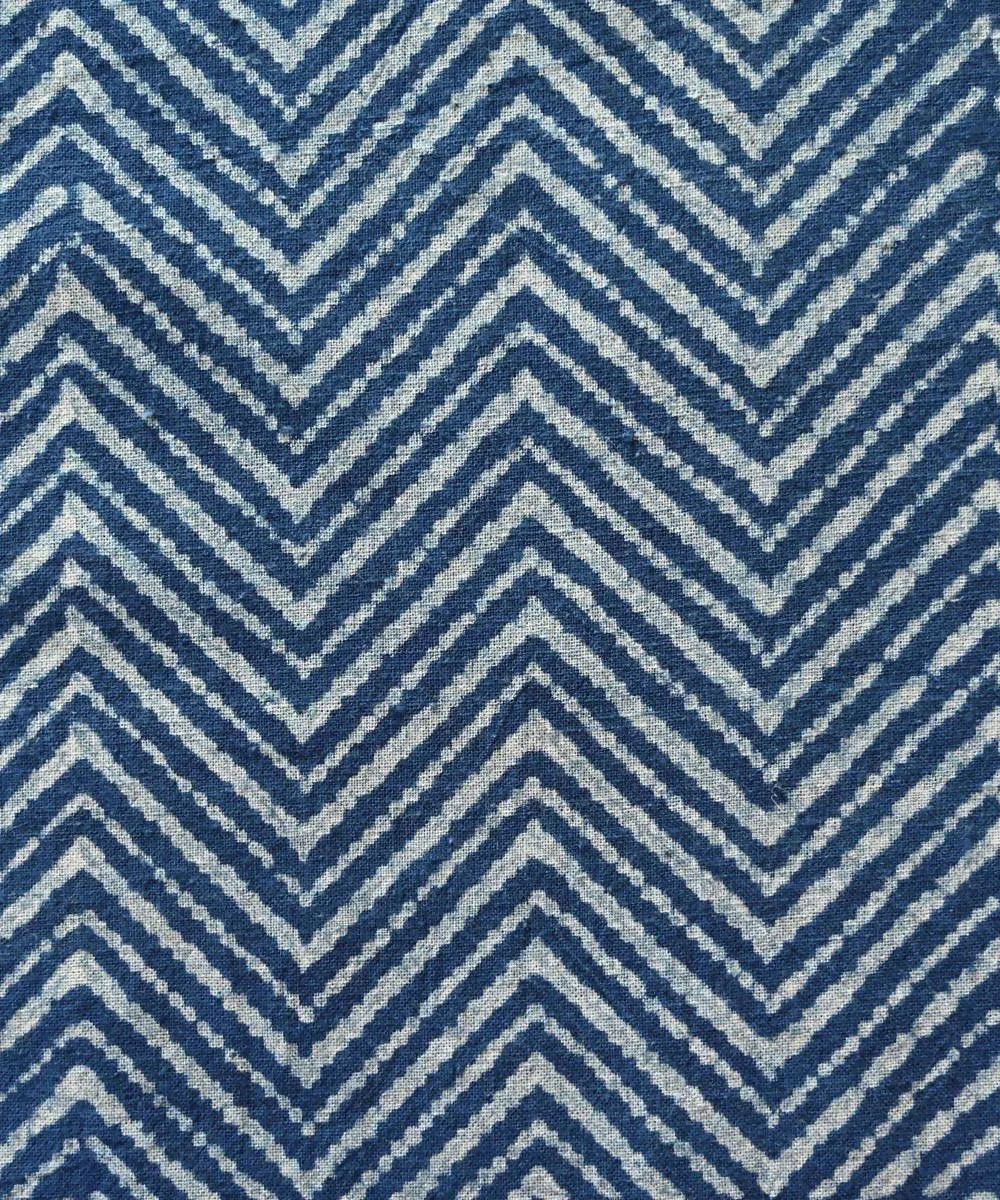 Blue indigo hand block print handspun handwoven cotton fabric