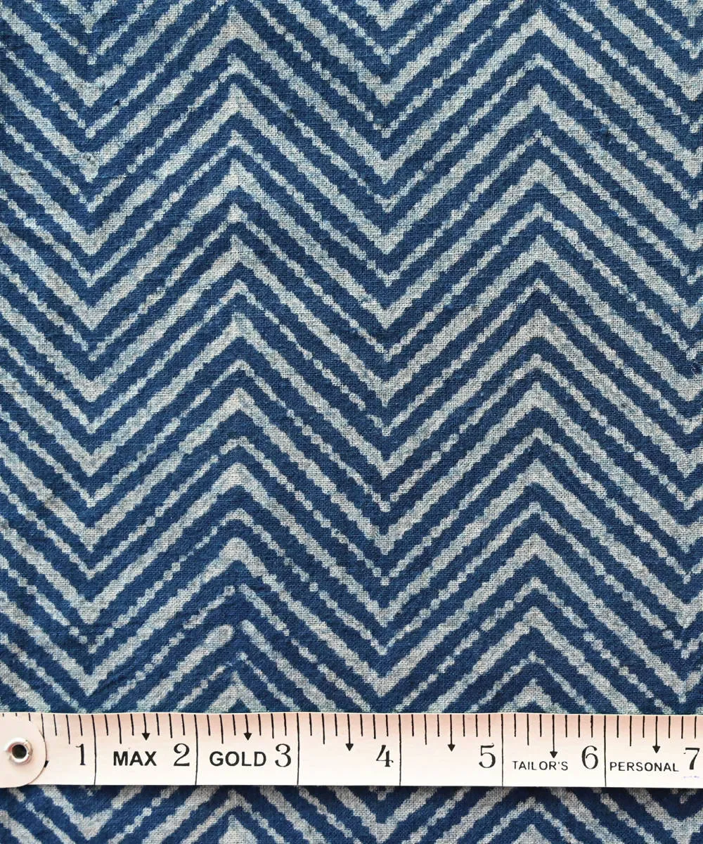 Blue indigo hand block print handspun handwoven cotton fabric