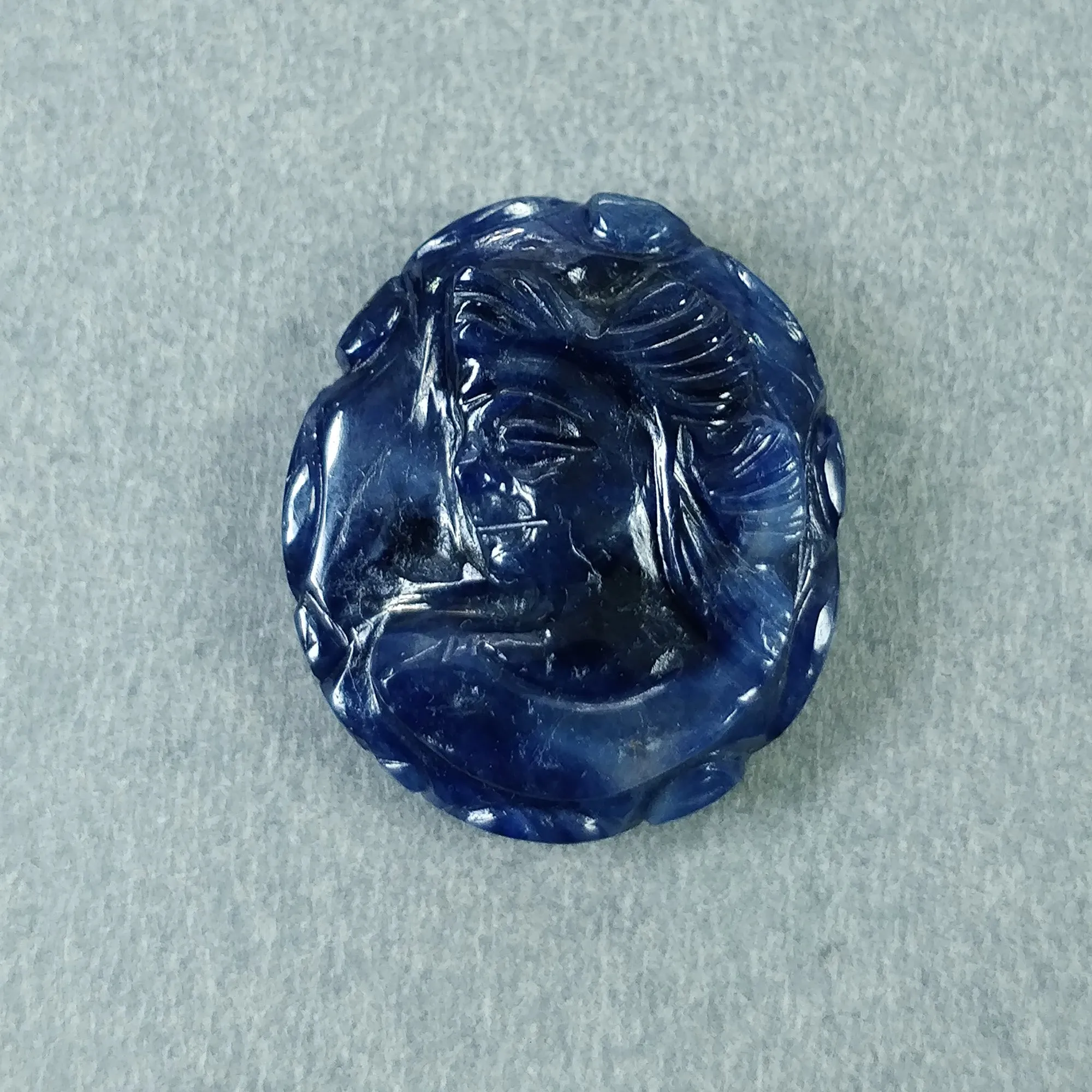 BLUE SAPPHIRE Gemstone Carving September Birthstone : 27.80cts Natural Untreated  Sapphire Gemstone Hand Carved Oval LADY FACE 21*18mm