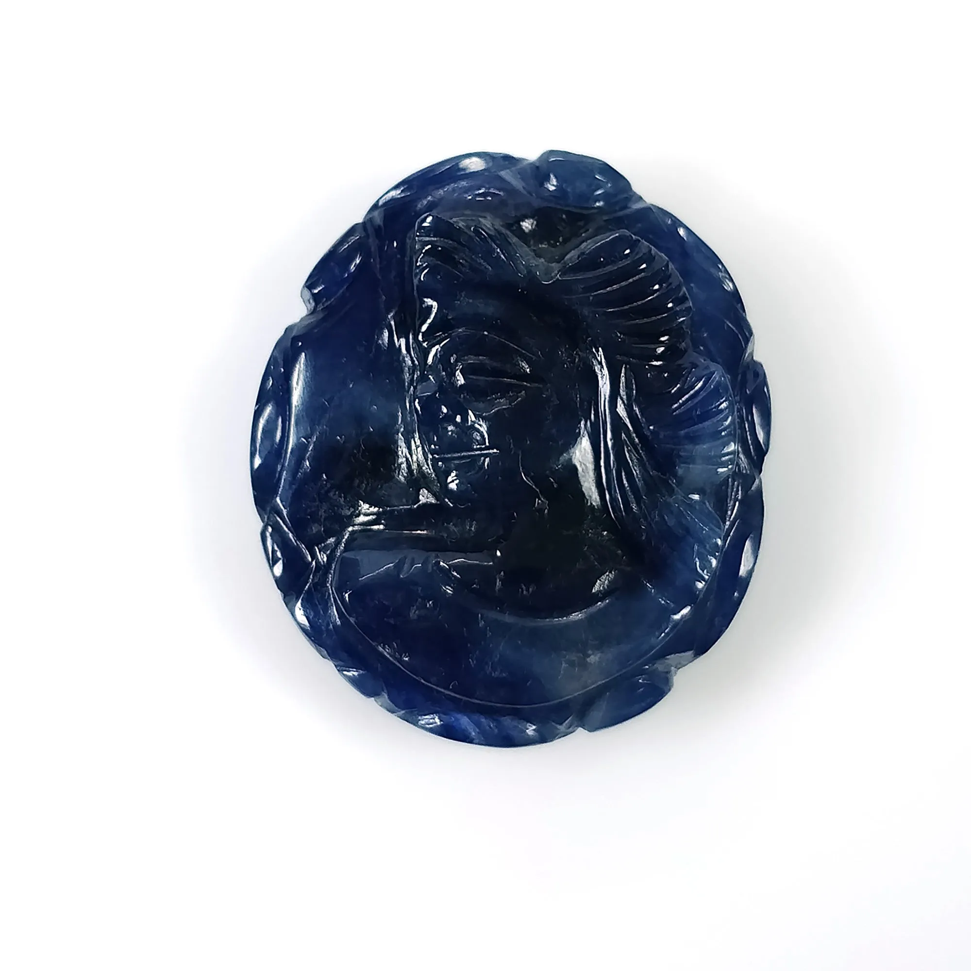 BLUE SAPPHIRE Gemstone Carving September Birthstone : 27.80cts Natural Untreated  Sapphire Gemstone Hand Carved Oval LADY FACE 21*18mm