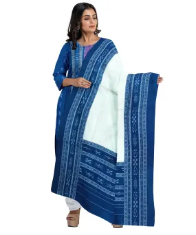 Blue white handwoven cotton nuapatna dress material