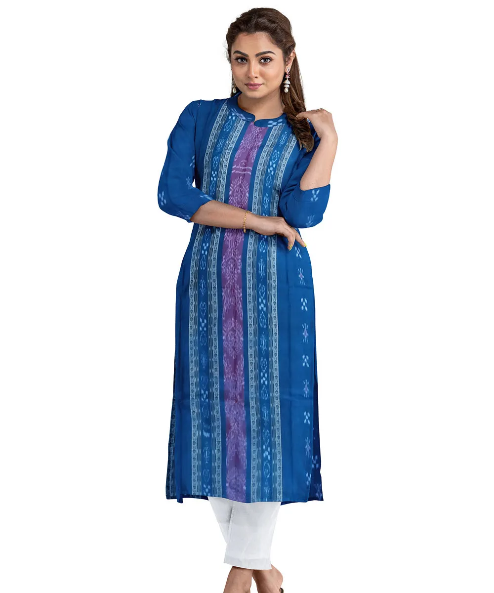 Blue white handwoven cotton nuapatna dress material