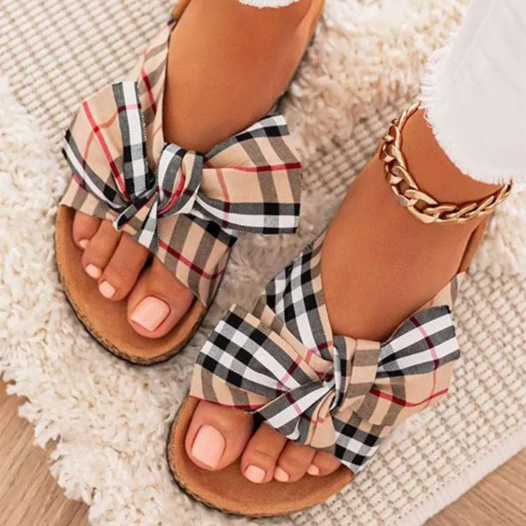 bowknot plaid women fashion sandals