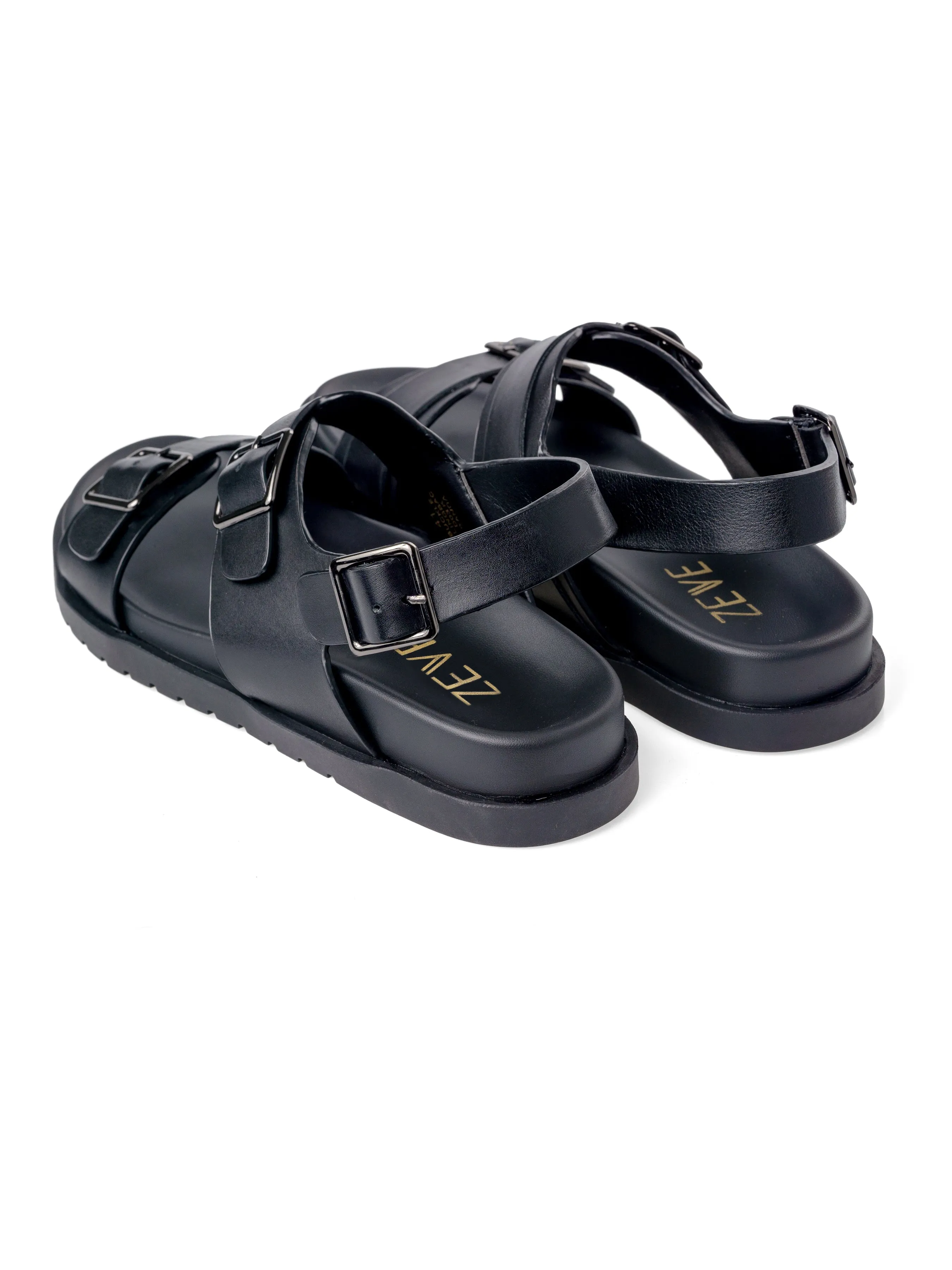 Buckle Slingback Riliv Sandal - Black Leather