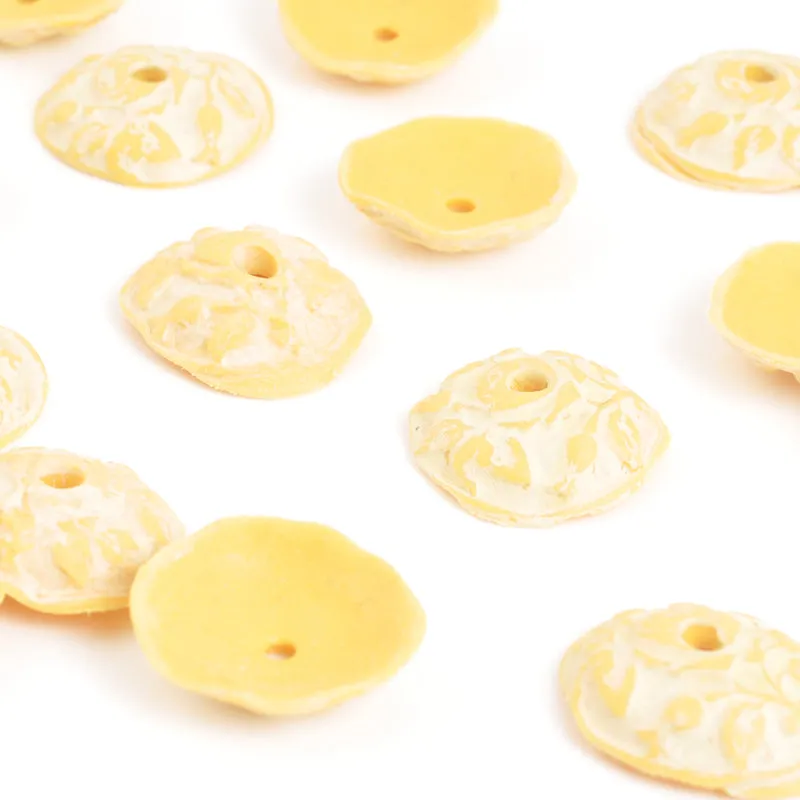 Ceramic Beads-18x5mm Bead Cap-Baroque Vines-Golden Cream-Quantity 1