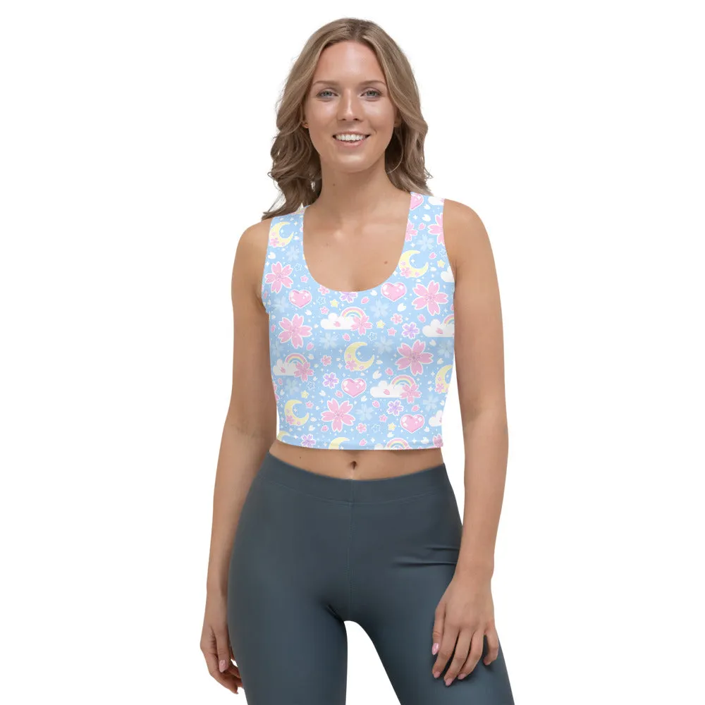 Cherry Blossom Dreams Blue Crop Top