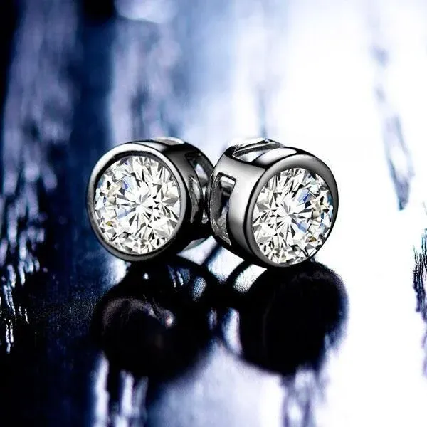 Classic Bezel Sterling Silver Stud Earrings