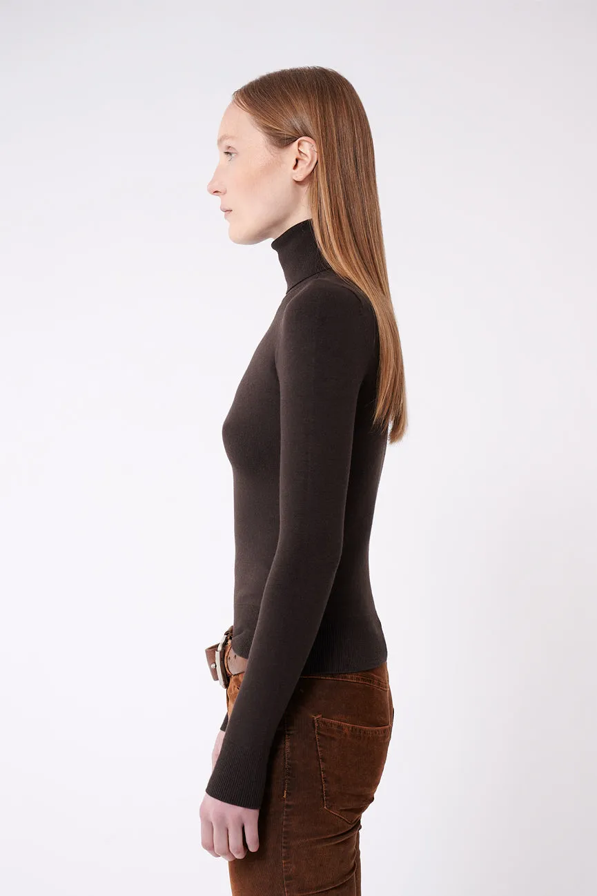 Cocoa Peachskin Long Sleeve Turtleneck