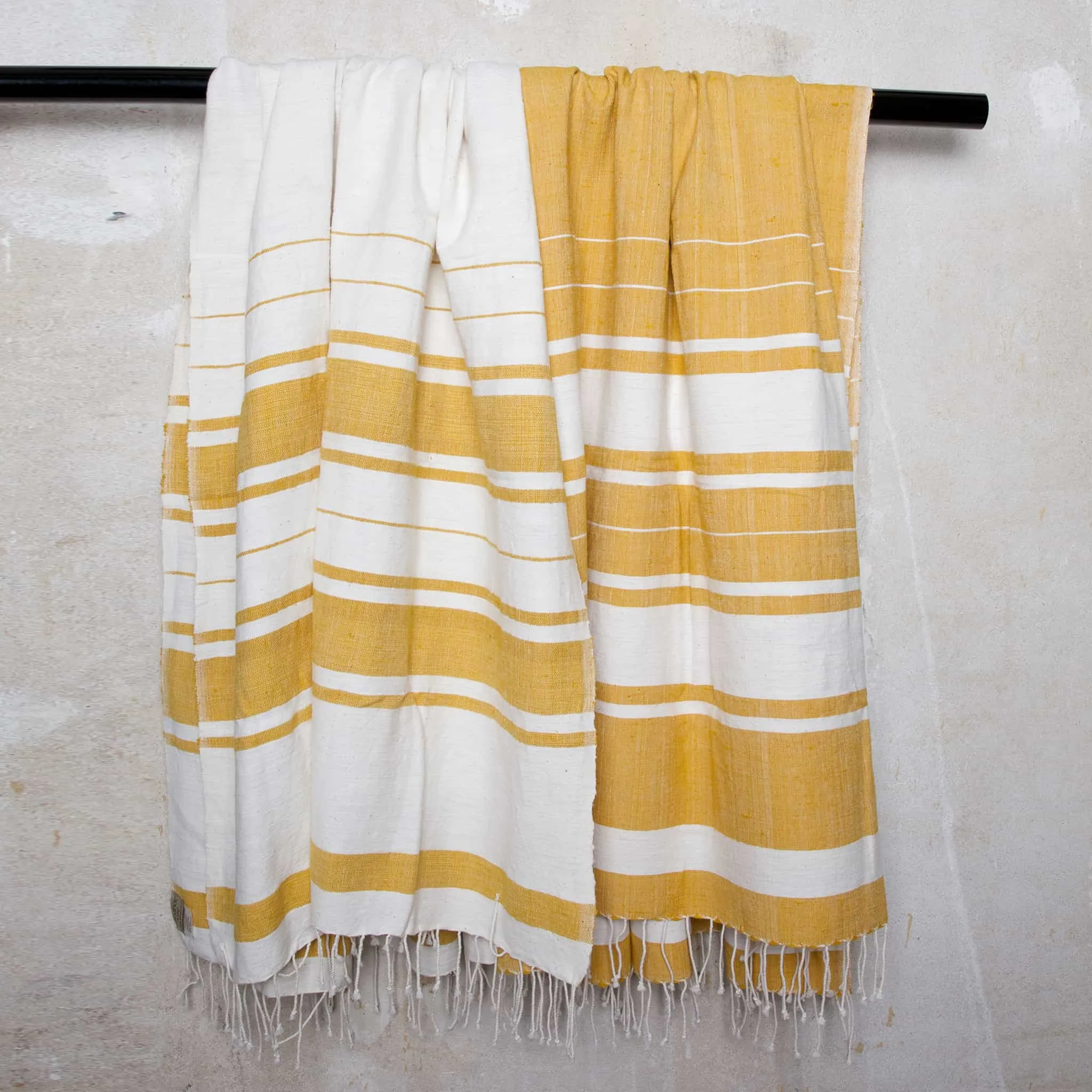 Cotton Beach Towel in Yellow, Off White