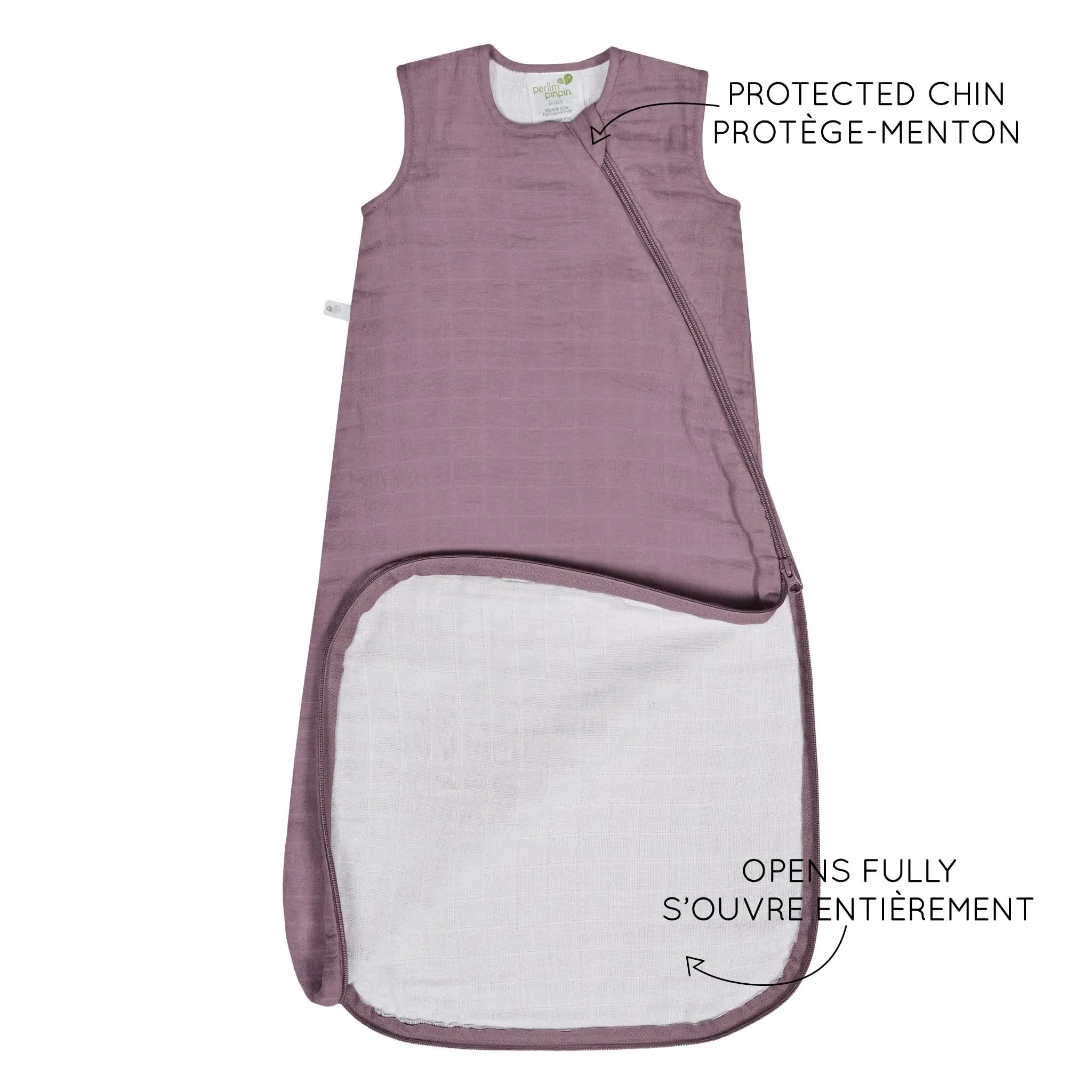 Cotton muslin sleep sack - Plum (0.7 tog)