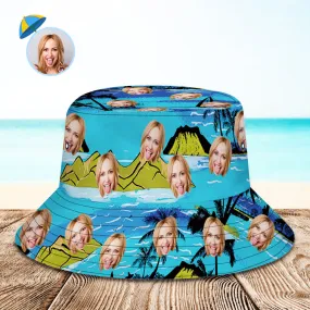 Custom Bucket Hat Personalized Face All Over Print Tropical Flower Print Hawaiian Fisherman Hat - Vice City